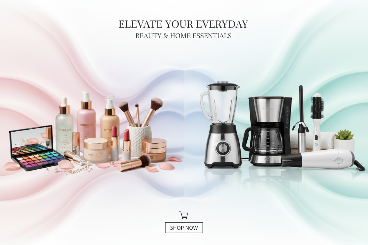 banner for store of different productd beauty.home appkiances